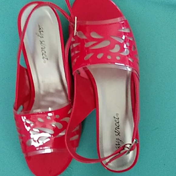 Red PATENT sling back sandals - Picture 1 of 4